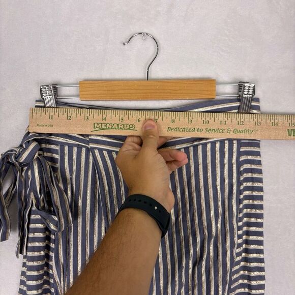 Eva Franco Anthro Blue, Gold, and White Striped High Waisted Wide Leg Pants Size - Picture 5 of 13